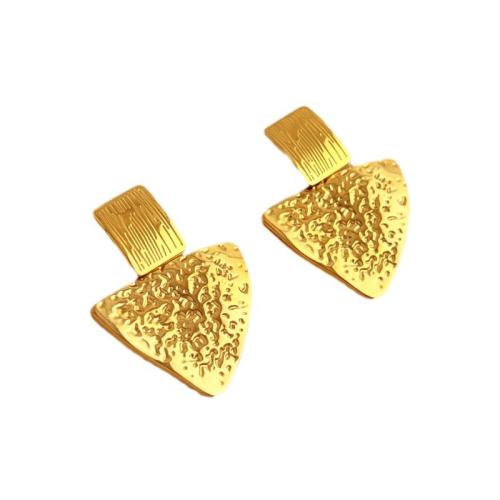 Stainless Steel Stud Earrings, 304 Stainless Steel, Triangle, 18K gold plated, fashion jewelry & for woman, golden, 30x40mm, Sold By Pair