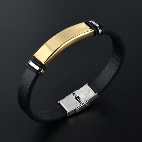 PU Leather Cord Bracelets, 201 Stainless Steel, with PU Leather, fashion jewelry & Unisex, Length:Approx 22 cm, Sold By PC