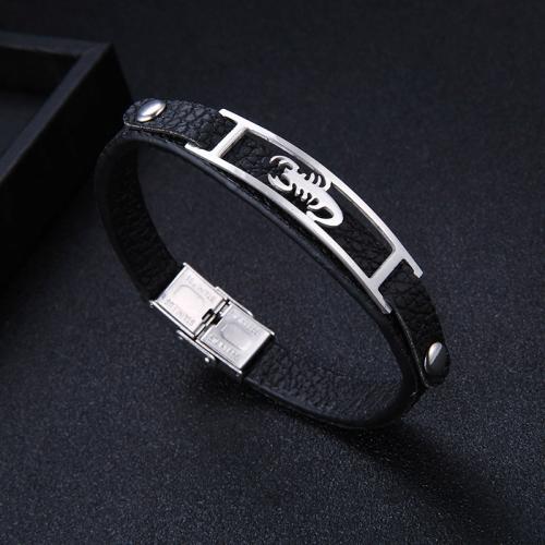 Stainless Steel Jewelry Bracelet, 201 Stainless Steel, with Rubber, fashion jewelry & Unisex, black, Length:Approx 20.5 cm, Sold By PC