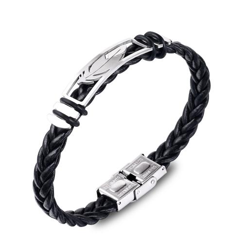 PU Leather Cord Bracelets, 201 Stainless Steel, with PU Leather, fashion jewelry & Unisex, black, 10x21mm, Length:Approx 22 cm, Sold By PC