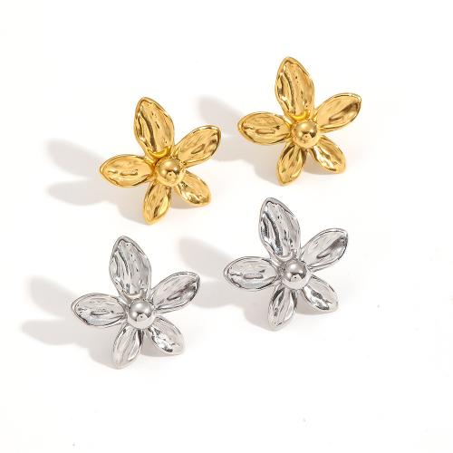 Stainless Steel Stud Earrings, 304 Stainless Steel, Flower, Vacuum Ion Plating, fashion jewelry & for woman, more colors for choice, 33x32.70mm, Sold By Pair