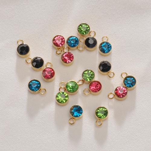 Stainless Steel Pendants, 304 Stainless Steel, with Rhinestone, Vacuum Ion Plating, DIY, more colors for choice, 5x6mm, Hole:Approx 2mm, Approx 100PCs/Bag, Sold By Bag