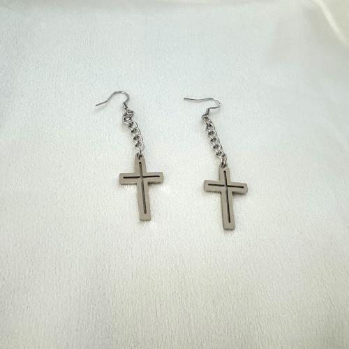 Stainless Steel Drop Earring, 304 Stainless Steel, Cross, Vacuum Ion Plating, fashion jewelry & for woman, original color, Sold By Pair