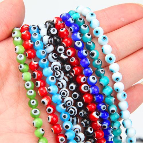 Evil Eye Lampwork Beads, Round, DIY & evil eye pattern, more colors for choice, 6mm, Approx 65PCs/Strand, Sold By Strand