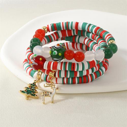 Pulsera de Navidad, metal, con Arcilla polimero & Piedras preciosas, chapado en color dorado, diferentes estilos para la opción & micro arcilla de zirconia cúbica & para mujer & esmalte, más colores para la opción, libre de níquel, plomo & cadmio, Vendido por UD