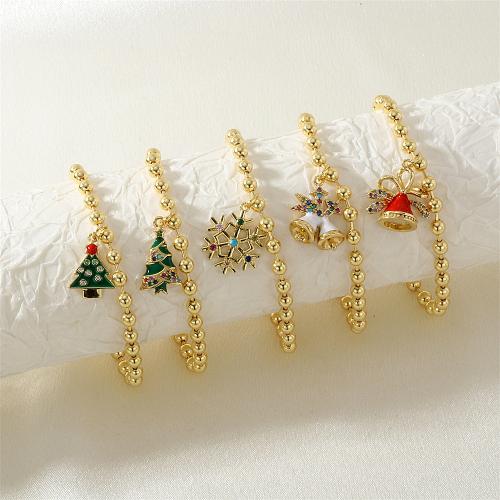 Pulsera de Navidad, metal, chapado en color dorado, diferentes estilos para la opción & micro arcilla de zirconia cúbica & para mujer & esmalte, más colores para la opción, libre de níquel, plomo & cadmio, Vendido por UD