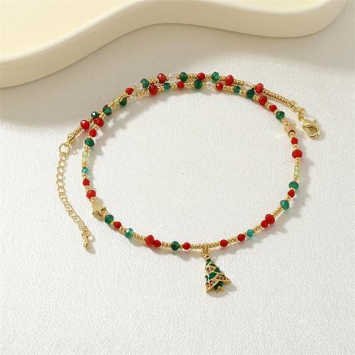 Christmas Necklaces, Brass, with Gemstone & Glass, Christmas Tree, gold color plated, micro pave cubic zirconia & for woman & enamel, multi-colored, nickel, lead & cadmium free, Sold By PC