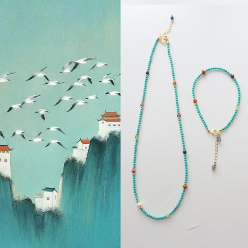 ensemble de bijoux de pierre gemme, avec perle d'eau douce cultivée & laiton, bijoux de mode & styles différents pour le choix, plus de couleurs à choisir, Vendu par PC