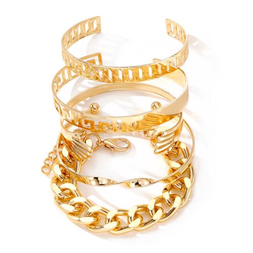 Brazalete de Aleación de Zinc, chapado, 5 piezas & para mujer & hueco, dorado, Vendido por Set