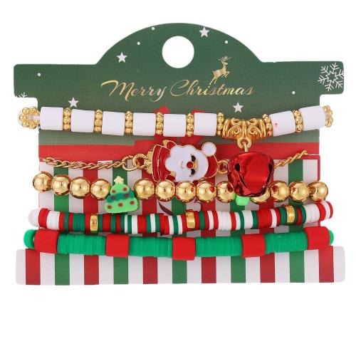 Christmas Holiday Bracelet, Acrylic, with Polymer Clay & Elastic Thread, handmade, Christmas Design & Unisex & different styles for choice, multi-colored, Sold By Set