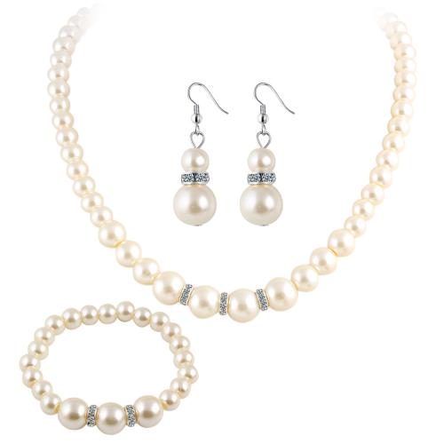 Tibetan Style Jewelry Sets, Plastic Pearl, with Tibetan Style, different styles for choice & for woman & with rhinestone, white, Sold By PC