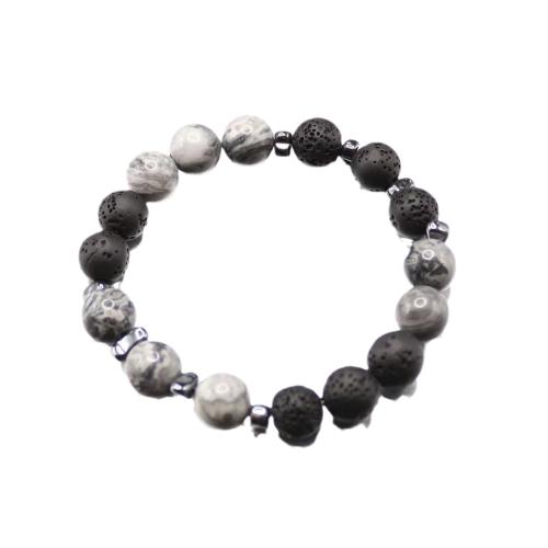 Gemstone Bracelets, Map Stone, with Gemstone & Lava, handmade, Unisex & different size for choice, black, Length:Approx 18 cm, Sold By PC