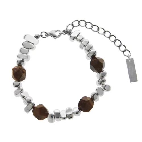 Natural Tiger Eye Bracelets, with Gemstone, polished, Unisex, original color, Length:Approx 19 cm, Sold By PC