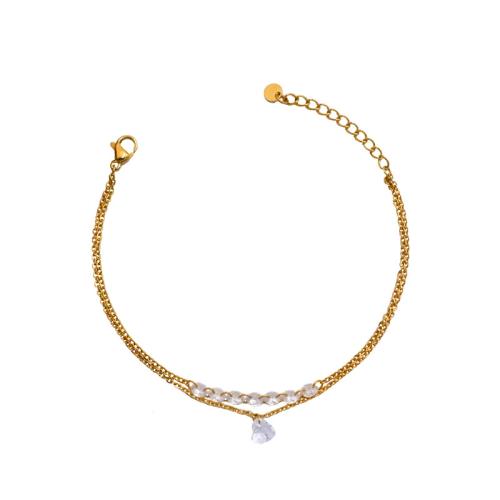 Stainless Steel Jewelry Bracelet, 304 Stainless Steel, with Crystal, plated, for woman, gold, Sold By PC