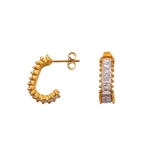 Boucle d'oreille de gaujon en acier inoxydable, Acier inoxydable 304, Placage, pavé de micro zircon & pour femme, plus de couleurs à choisir, Vendu par paire