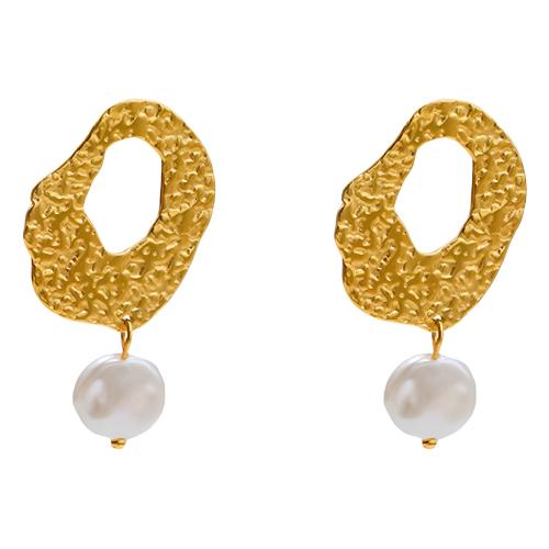 Titanium Steel  Earring, with Freshwater Pearl, plated, for woman, gold, Sold By Pair