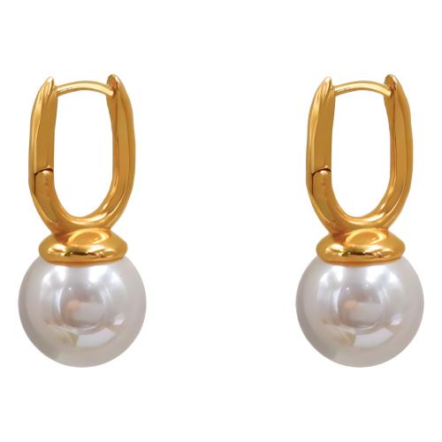 Titanium Steel  Earring, with Plastic Pearl, plated, for woman, gold, Sold By Pair