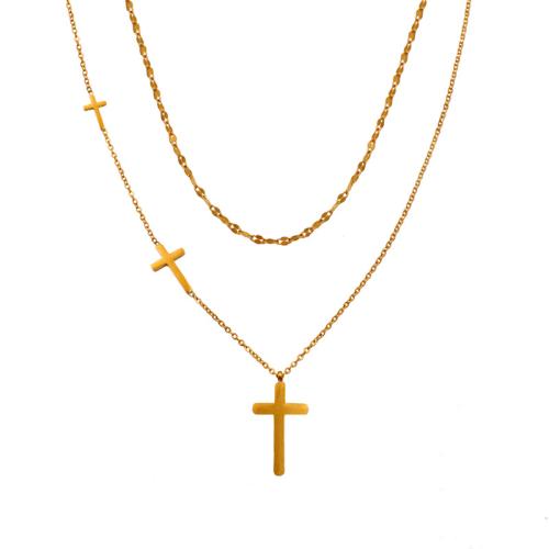 Titanium Steel Necklace, Cross, plated, for woman, gold, Sold By PC