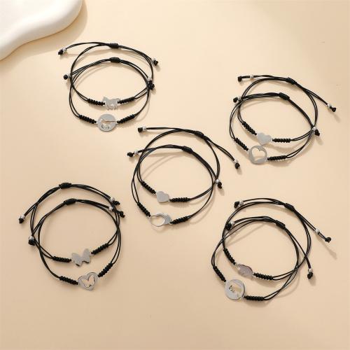 Stainless Steel Jewelry Bracelet, 304 Stainless Steel, with Wax Cord, plated, 2 pieces & Unisex & different styles for choice, original color, Length:Approx 18-32 cm, Sold By Set