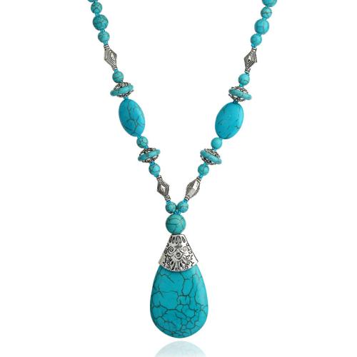 Fashion Turquoise Necklace, Tibetan Style, with turquoise, with 7cm extender chain, plated, Bohemian style & for woman, more colors for choice, Length:Approx 45 cm, Sold By PC