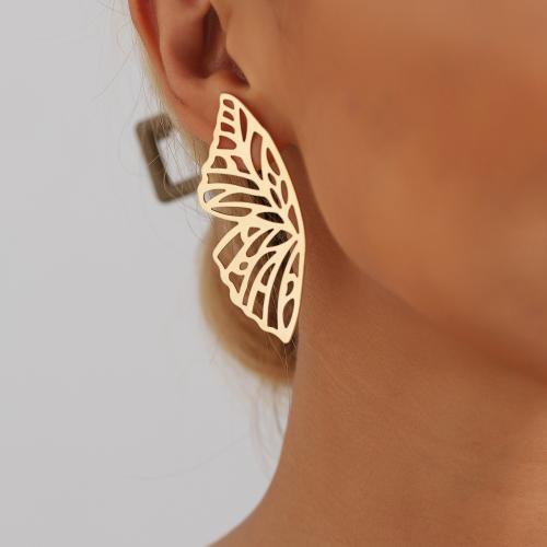 Tibetan Style Stud Earring, Butterfly, gold color plated, punk style & for woman & hollow, 62mm, Sold By Pair