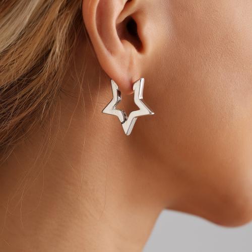 Tibetan Style Lever Back Earring, Star, plated, for woman & hollow, more colors for choice, 25mm, Sold By Pair