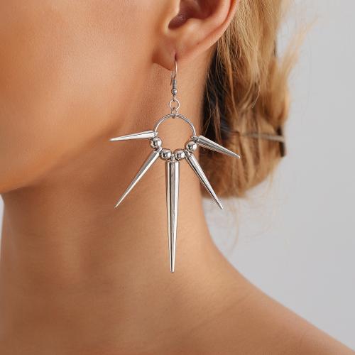 Tibetan Style Drop Earring, Geometrical Pattern, plated, punk style & Unisex, silver color, 95mm, Sold By Pair