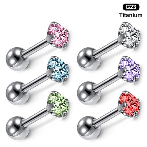 Titanium Alloy Piercing Earring, polished, Unisex & different size for choice & with cubic zirconia, more colors for choice, Sold By PC