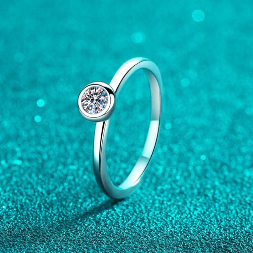 925 Sterling Silver Finger Ring, with Moissanite, Round, different size for choice & for woman, US Ring Size:4.5-9, Sold By PC