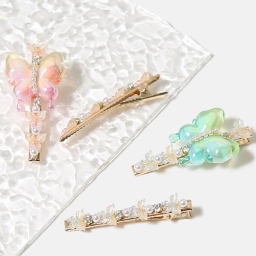 Alligator Hair Clip, Tibetan Style, with Plastic, handmade, 2 pieces & for woman & with rhinestone, more colors for choice, Sold By Set