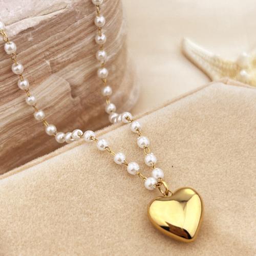 Stainless Steel Jewelry Necklace, 304 Stainless Steel, with Plastic Pearl, 18K gold plated, fashion jewelry & for woman, golden, Length:Approx 45-50 cm, Sold By PC