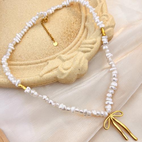 Stainless Steel Jewelry Necklace, 304 Stainless Steel, with Plastic Pearl, fashion jewelry & for woman, white, Length:Approx 50 cm, Sold By PC