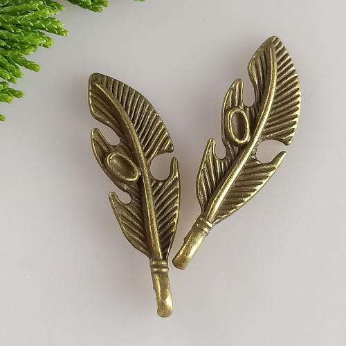 Tibetan Style Feather Pendants, antique brass color plated, DIY, 12x37mm, 100PCs/Bag, Sold By Bag