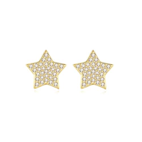 Pendientes de Micro Pavé de Zirconía Cúbica en Plata de Ley, Plata de ley 925, Estrella, Joyería & micro arcilla de zirconia cúbica & para mujer, 7.40x7.70mm, Vendido por Par