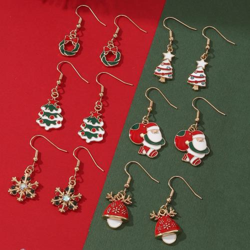 Pendientes de Navidad, aleación de zinc, Diseño de Navidad & Joyería & micro arcilla de zirconia cúbica & para mujer & esmalte, Vendido por Set