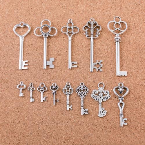 Tibetan Style Key Pendants, 13 pieces & DIY, Sold By Set