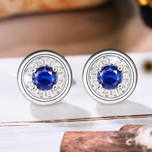 Cubic Zirconia Micro Pave Brass Earring, Round, fashion jewelry & micro pave cubic zirconia & for woman, Sold By Pair