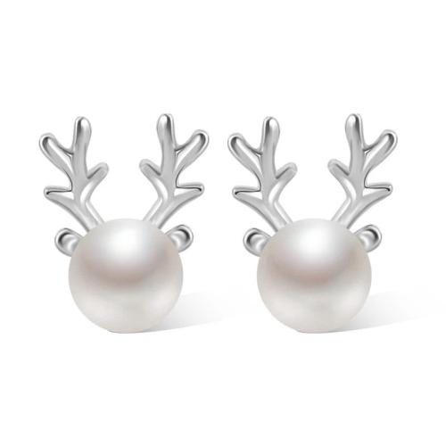 Brass Stud Earring, with Plastic Pearl, fashion jewelry & for woman, Sold By Pair