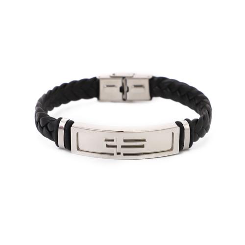 PU Leather Cord Bracelets, 201 Stainless Steel, with PU Leather, fashion jewelry & Unisex, Length:Approx 21.5 cm, Sold By PC