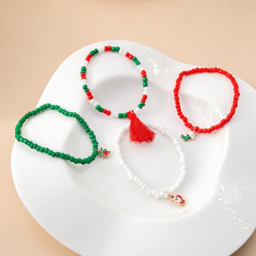 Pulsera de Navidad, aleación de zinc, Diseño de Navidad & diferentes estilos para la opción & para mujer & esmalte, Vendido por Set