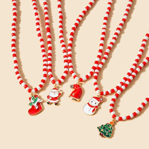 Christmas Necklaces, Glass Beads, with Tibetan Style, with 6.7cm extender chain, Christmas Design & different styles for choice & for woman & enamel, Length:Approx 45.5 cm, Sold By PC