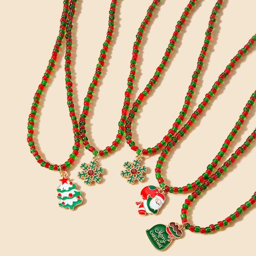 Collares de Navidad, Cuentas de vidrio, con aleación de zinc, Diseño de Navidad & diferentes estilos para la opción & para mujer & esmalte, Vendido para aproximado 44.7 cm Sarta