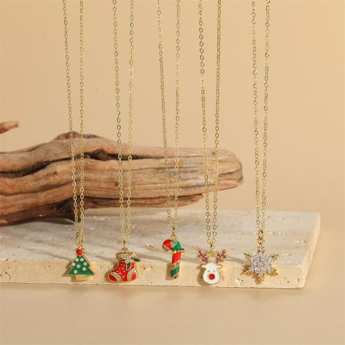 Christmas Necklaces, Brass, with 5cm extender chain, Christmas Design & different styles for choice & micro pave cubic zirconia & for woman & enamel, Length:Approx 45 cm, Sold By PC