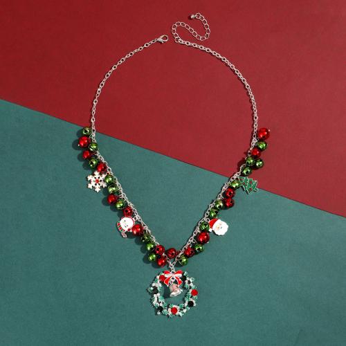 Collares de Navidad, metal, con 7cm extender cadena, Diseño de Navidad & para mujer & esmalte, 39x36mm, longitud:aproximado 48 cm, Vendido por UD