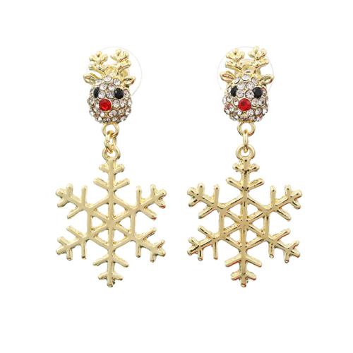 Boucles d'oreilles de Noël, alliage de zinc, flocon de neige, Conception de Noël & pour femme & avec strass, 22x40mm, Vendu par paire