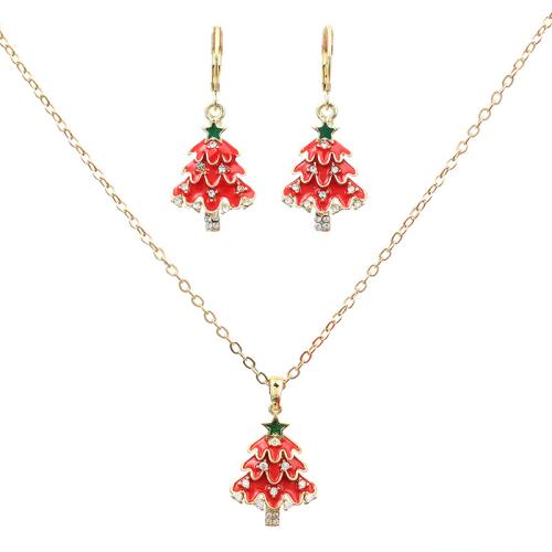 Tibetan Style Jewelry Sets, with 5cm extender chain, Christmas Tree, Christmas Design & different styles for choice & for woman & enamel & with rhinestone, Length:Approx 40 cm, Sold By PC