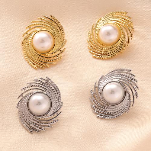 Stainless Steel Stud Earrings, 304 Stainless Steel, with Plastic Pearl, fashion jewelry & for woman, more colors for choice, 25x30mm, Sold By Pair