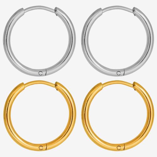 Stainless Steel Hoop Earring, 304 Stainless Steel, Donut, Vacuum Ion Plating, fashion jewelry & for woman, more colors for choice, 14x14x1mm, Sold By Pair