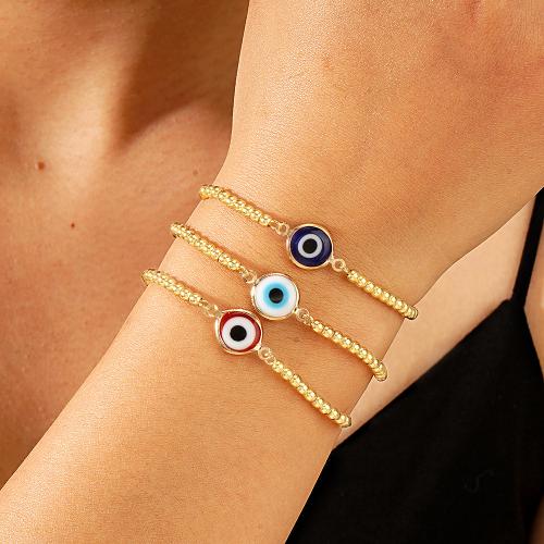 Evil Eye Schmuck Armband, Messing, mit Knotenschnur, rund, goldfarben plattiert, böser Blick- Muster & verschiedene Stile für Wahl & für Frau & Emaille, keine, frei von Nickel, Blei & Kadmium, verkauft von PC