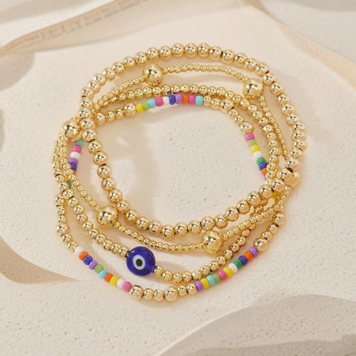 Pulseras de latón, metal, con Seedbead & Vidrio, chapado en color dorado, patrón de malvado de ojo & diferentes estilos para la opción & para mujer, más colores para la opción, libre de níquel, plomo & cadmio, Vendido por UD